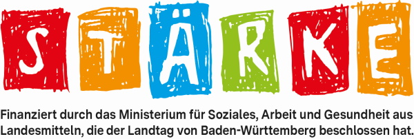 Logo STÄRKE, Finanziert durch das Ministerium für Soziales, Gesundheit und Integration  aus Landesmitteln, die der Landtag von Baden-Württemberg beschlossen hat